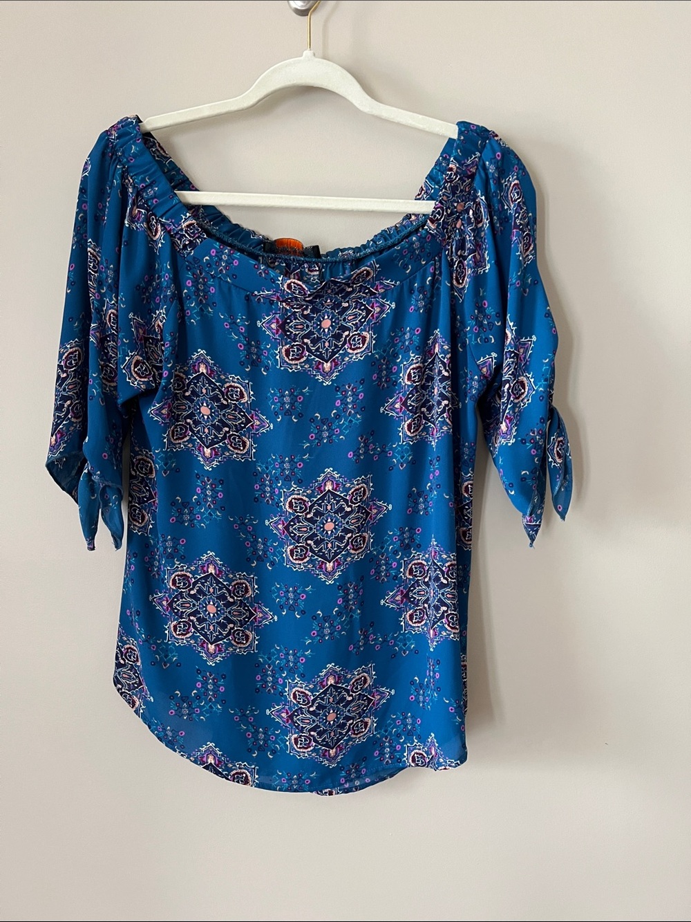 Blue Printed Off-Shoulder Women's Top